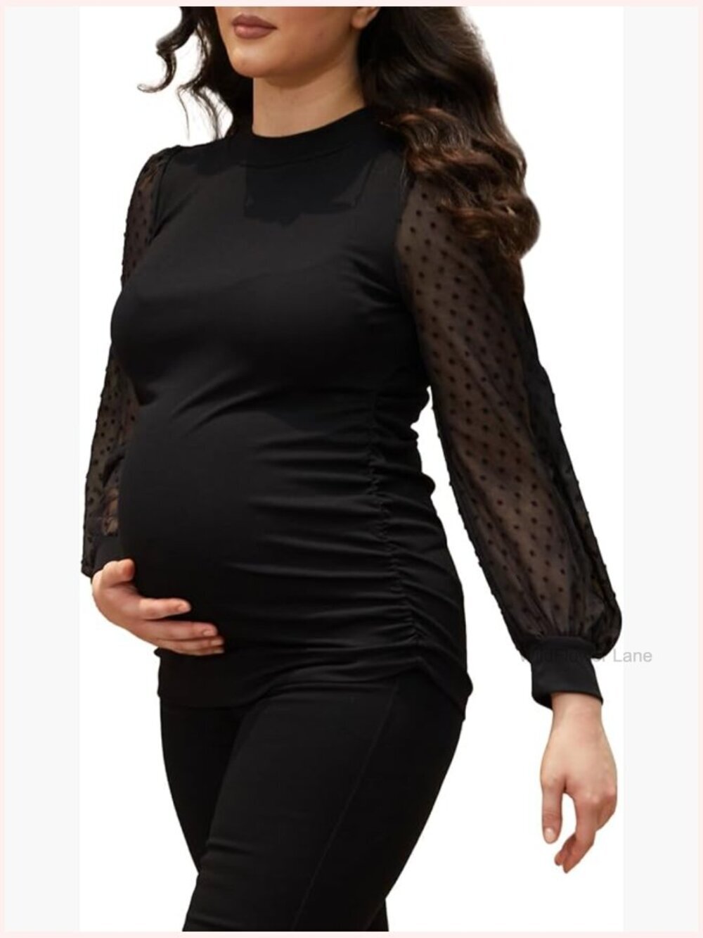 Mock Neck Maternity Shirt Ribbed Knit Blouse Long Sleeve Fitted Top